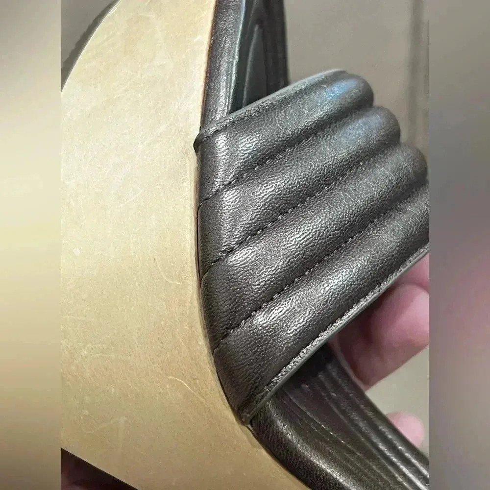 Coach Women Size 5.5  Bronze Brown Leather Strappy Wooden Heel Sandals - Image 7