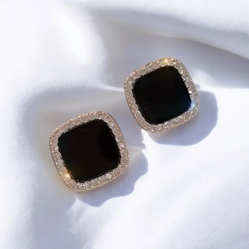 Chic Geometric Square‎ Stud Earrings Gold Plated, with Sparkling Rhinestones - Image 2