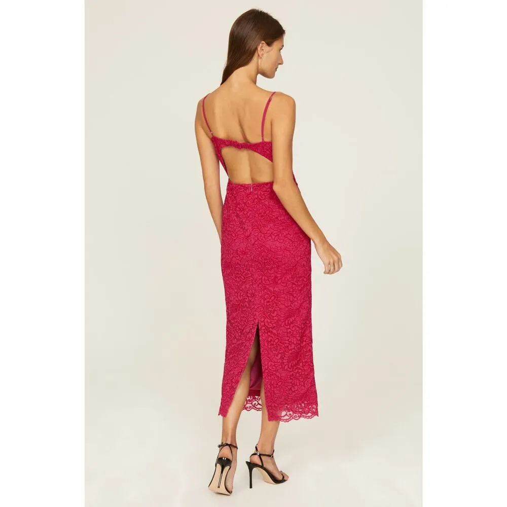 BARDOT Vibrant Pink Ivanna Lace Peek-A-Boo Cutout Midi Dress Size US 2 - Image 2