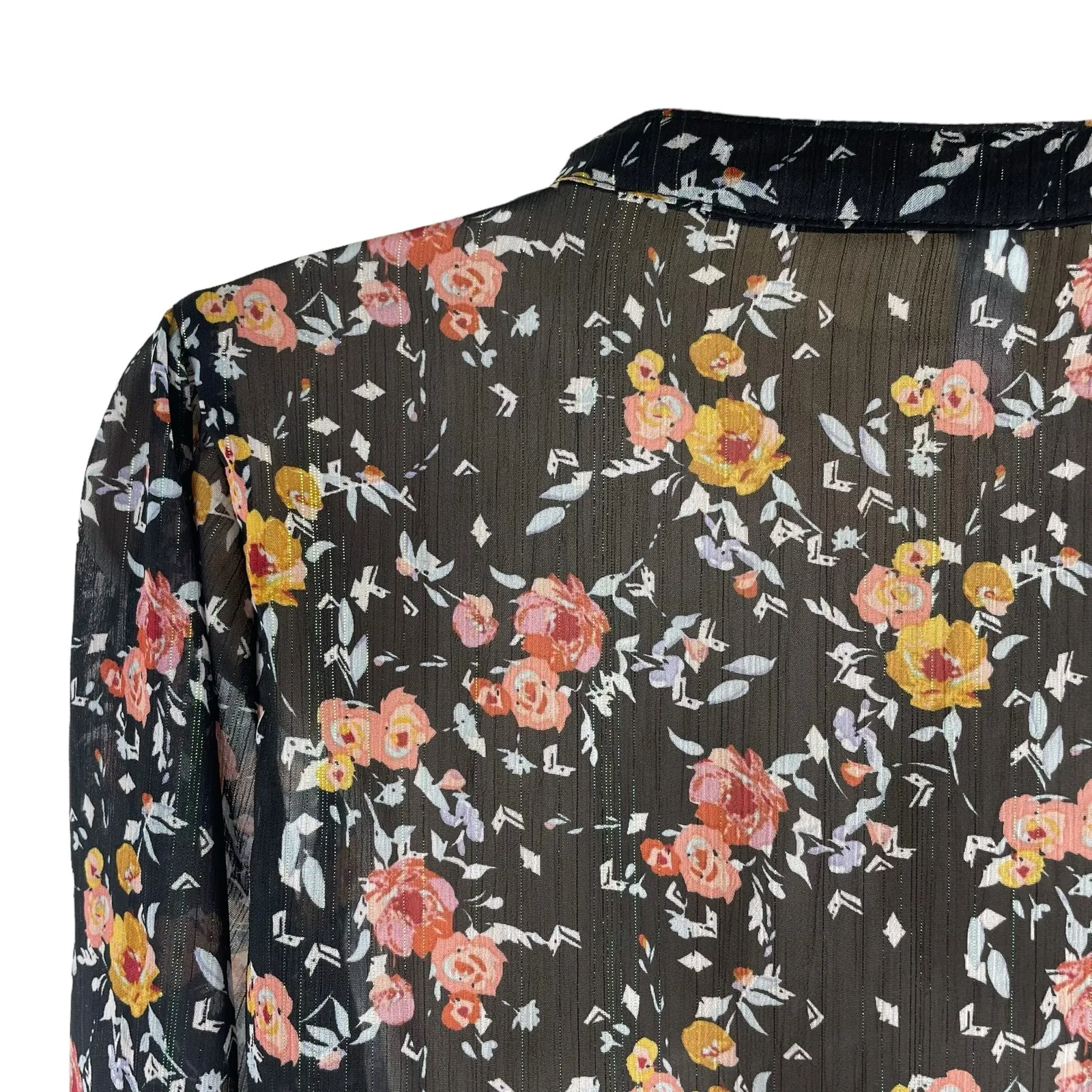 Xhilaration Floral Lace Up Sheer Top Blouse Black Size XS - Image 8