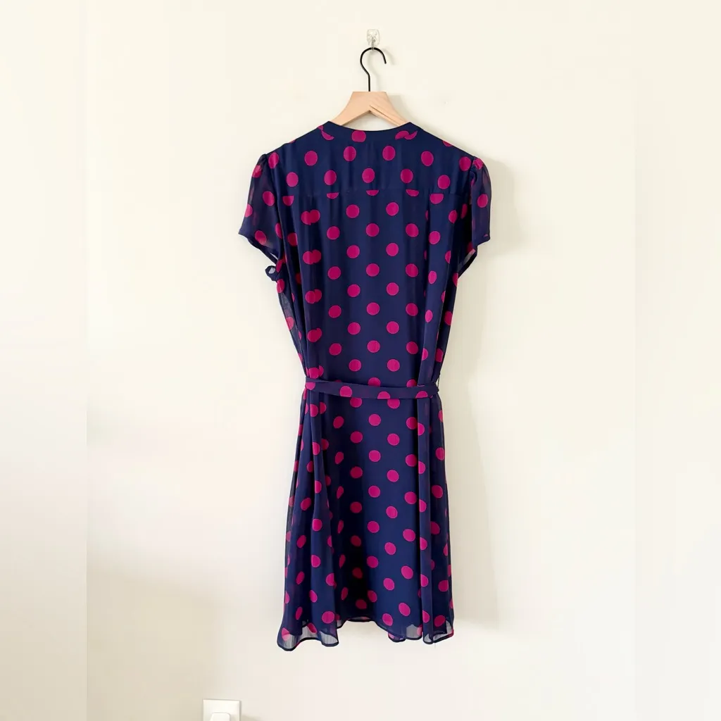 Chiasso Short Sleeve Fit & Flare Dress in Navy & Pink Dot - Image 4