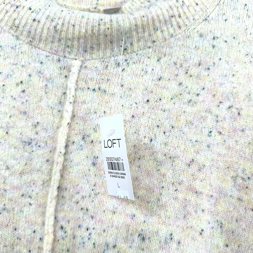 Loft Size Large Sweater Cream Speckled Oversized Batwing Pullover Fuzzy Knit NWT - Image 4
