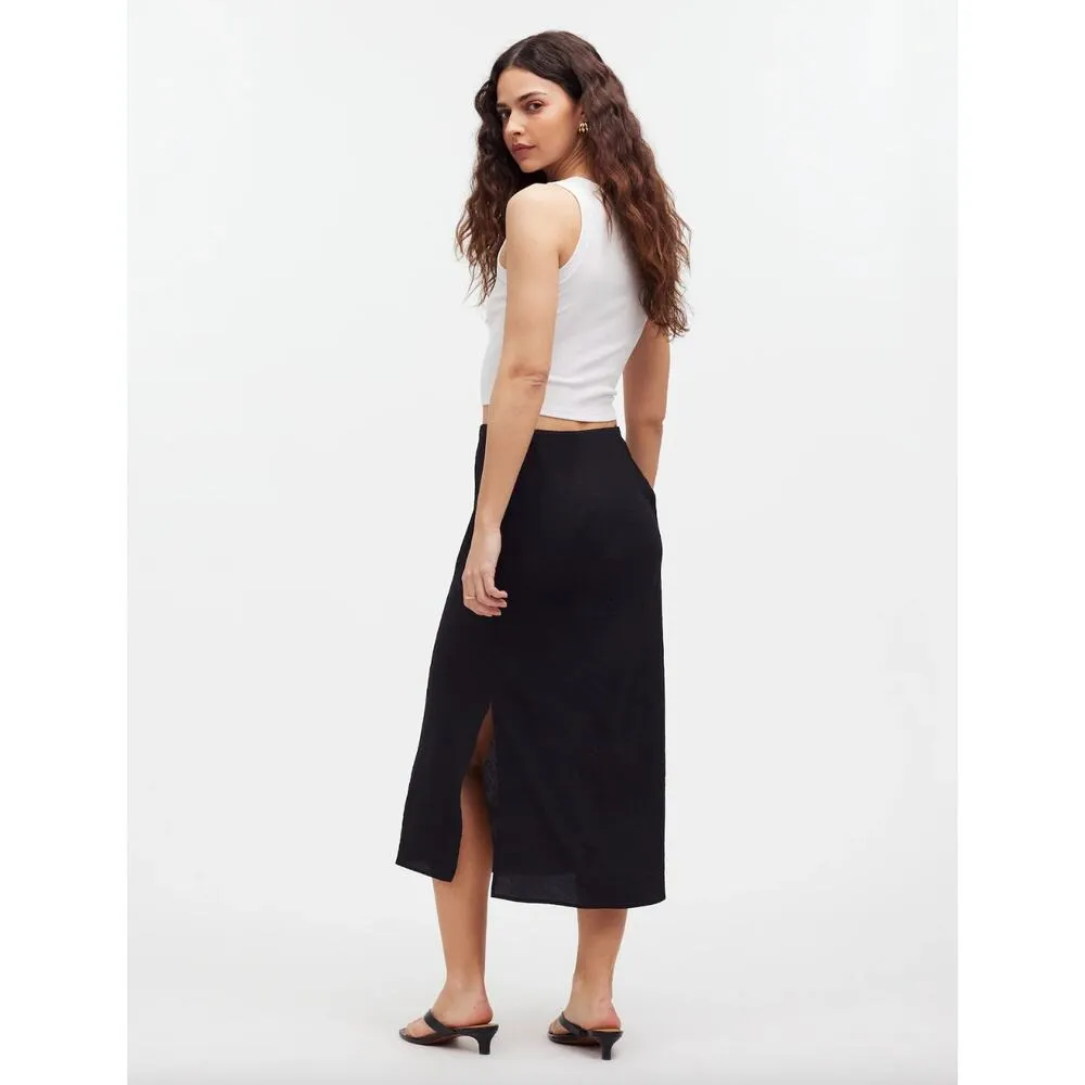 NEW Madewell The Layton Midi Slip Skirt Pull On Viscose Side Slit Black US 14 - Image 5
