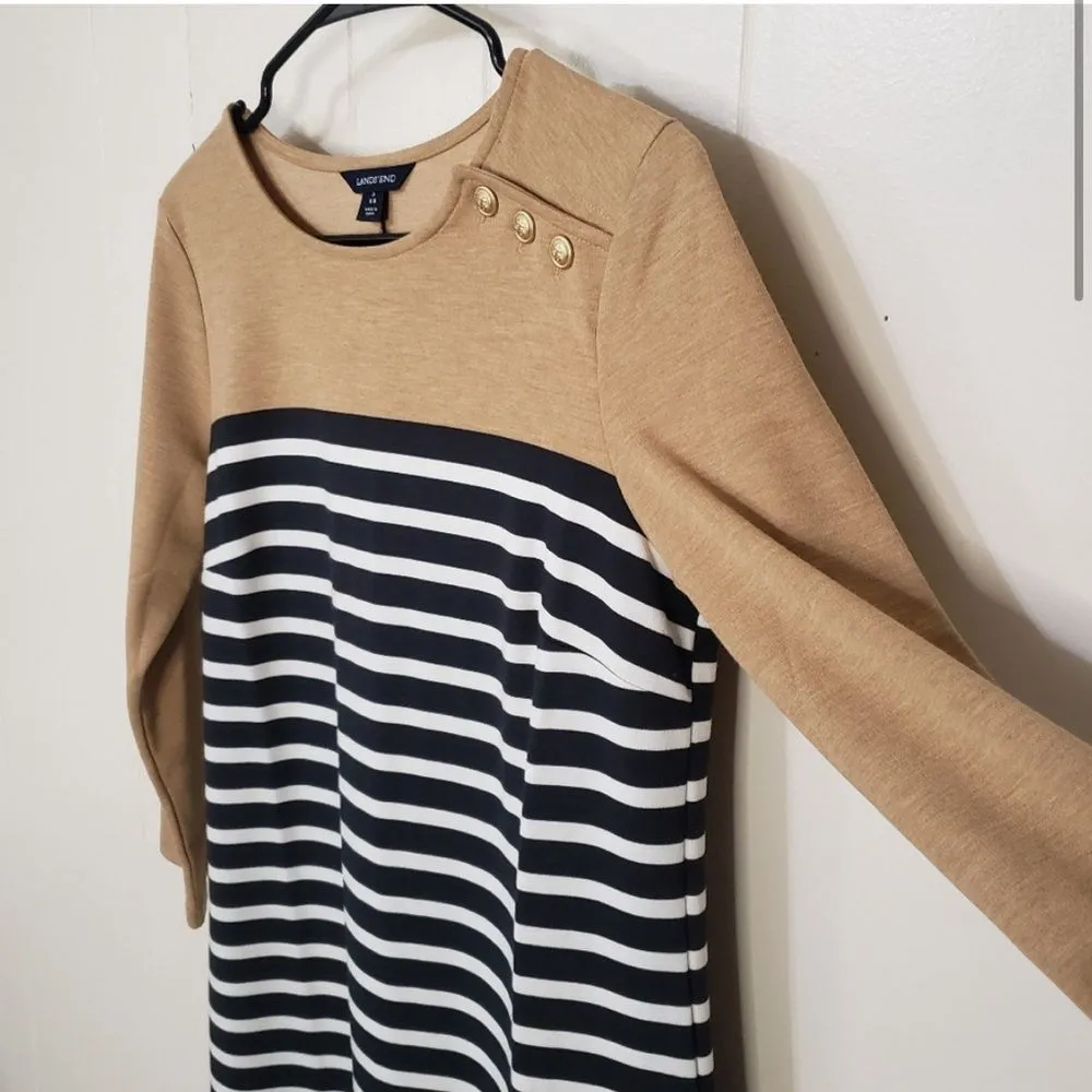 Lands End Striped three-quarter sleeve, navy tan cream colors size 6-8 - Image 4