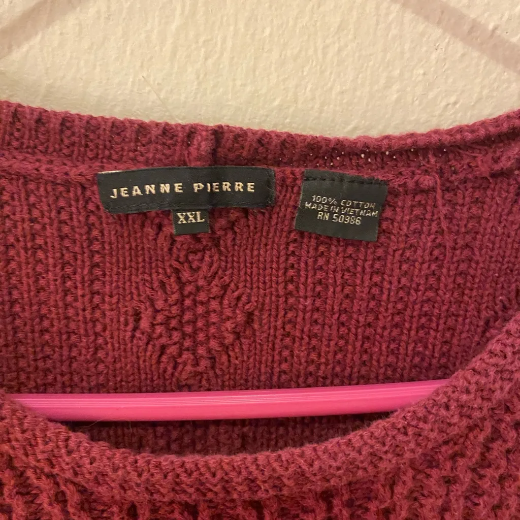 JEANNE PIERRE Women's Burgandy Cable Knit Sweater SzXXL 100% Cotton - Image 2