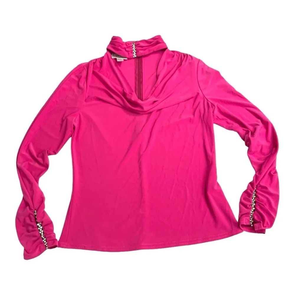 Joseph Ribkoff Hot Pink Cowl Neck Long Sleeve Top, Rhinestone Choker Detail Sz 6 - Image 9
