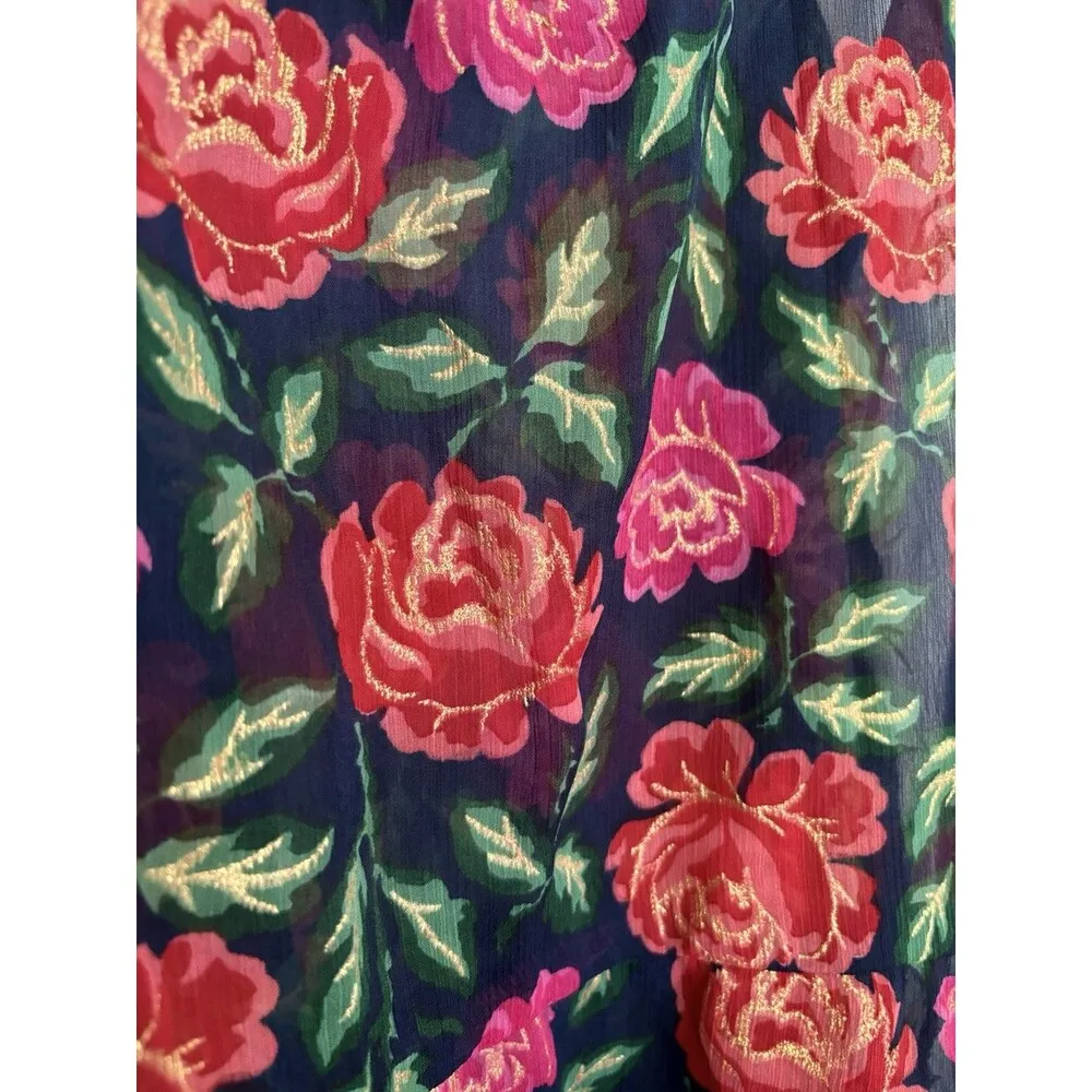 Abercrombie & Fitch Tank Top Womens Large Floral Ruffle Beaded Sheer Navy Pink - Image 4