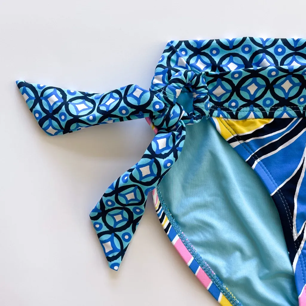 Anne Cole Abstract Geometric Side Tie Bikini Bottoms Small NWT Blue Pink Yellow - Image 3