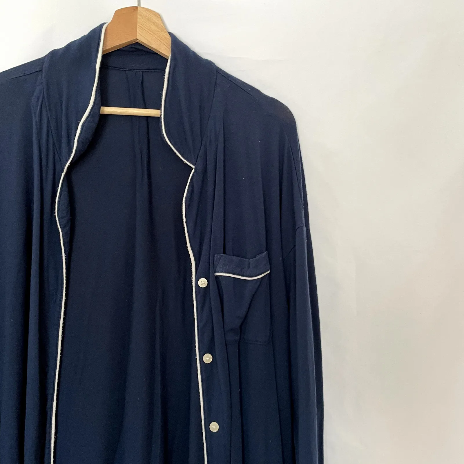 Stars above vintage style button down navy robe white trim women's XL modal - Image 2
