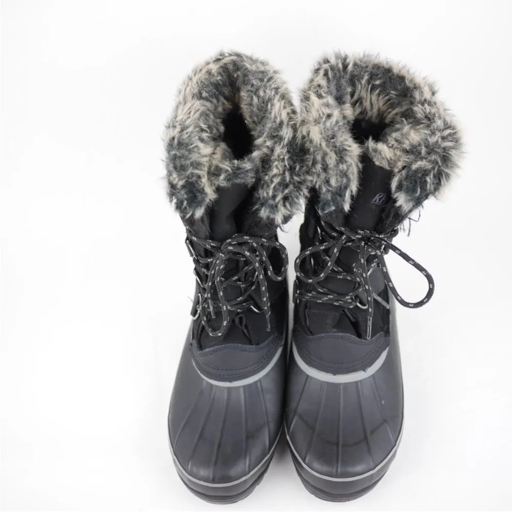 KHOMBU Women's Black Leather Rubber Winter Snow Boots Fleece Lined Mid Calf 7 - Image 5