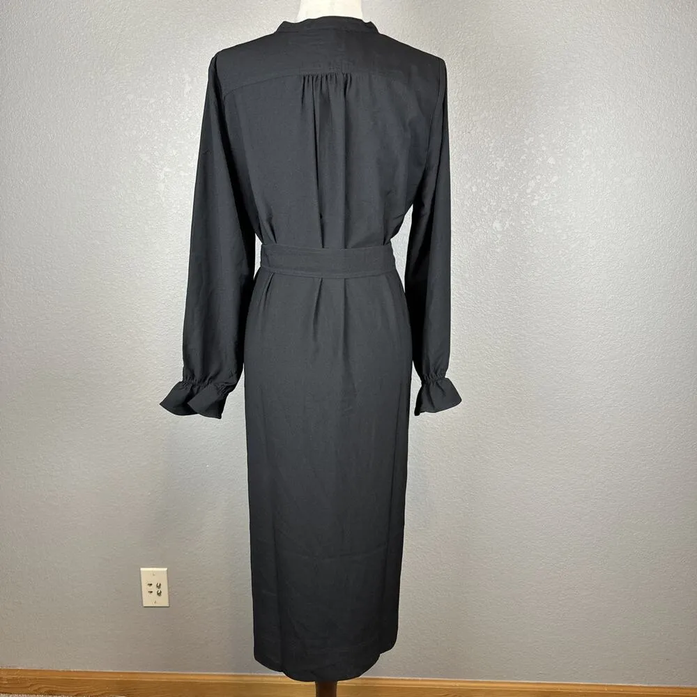 J Crew Women Drapey Shirt Dress Size M Black Satin-back Crepe Button Long Sleeve - Image 5