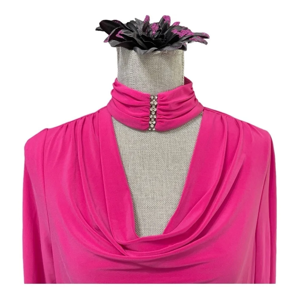 Joseph Ribkoff Hot Pink Cowl Neck Long Sleeve Top, Rhinestone Choker Detail Sz 6 - Image 8
