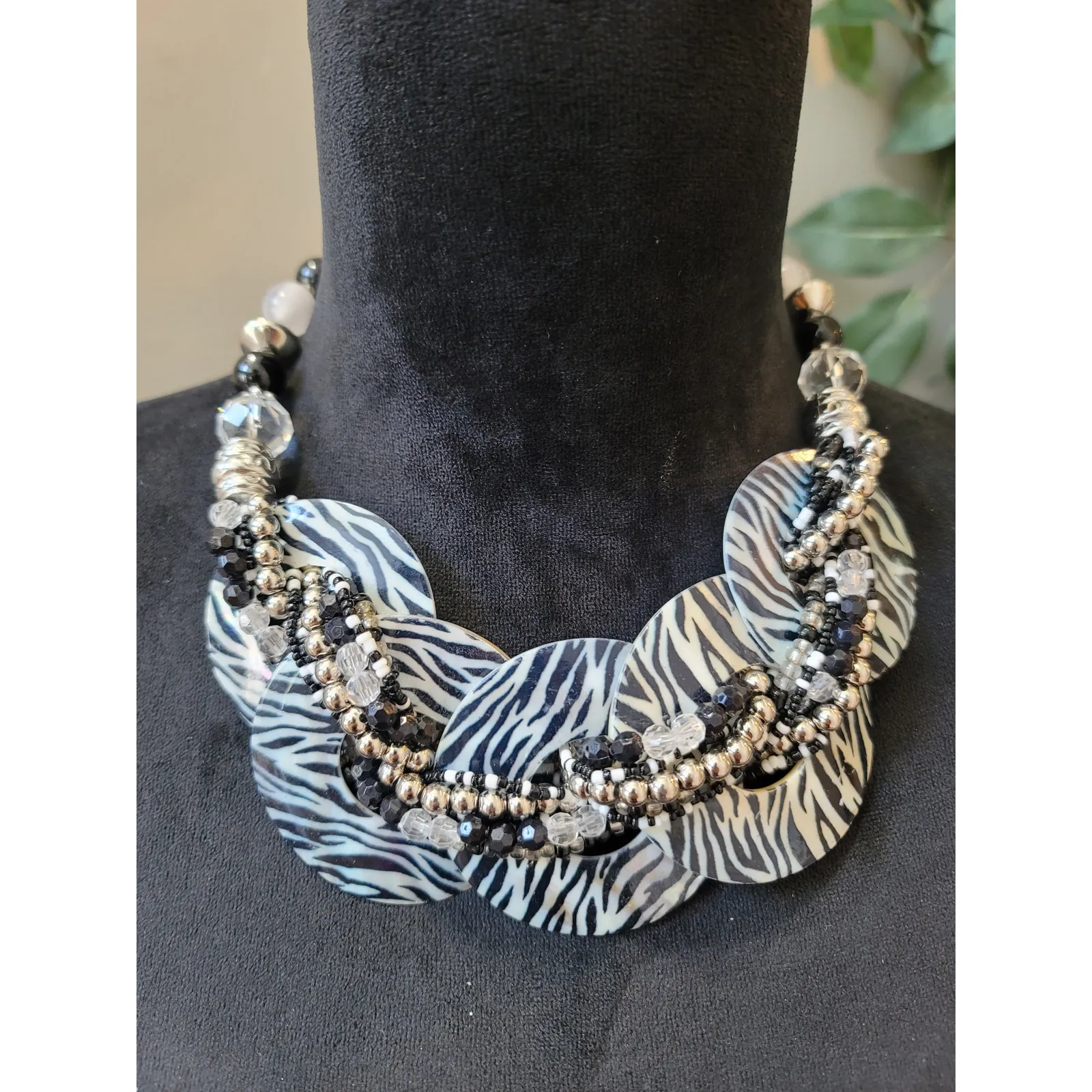 Women's Zebra Print Disc Necklace With Beads And Lobster Claw Clasp Bold Style - Image 2