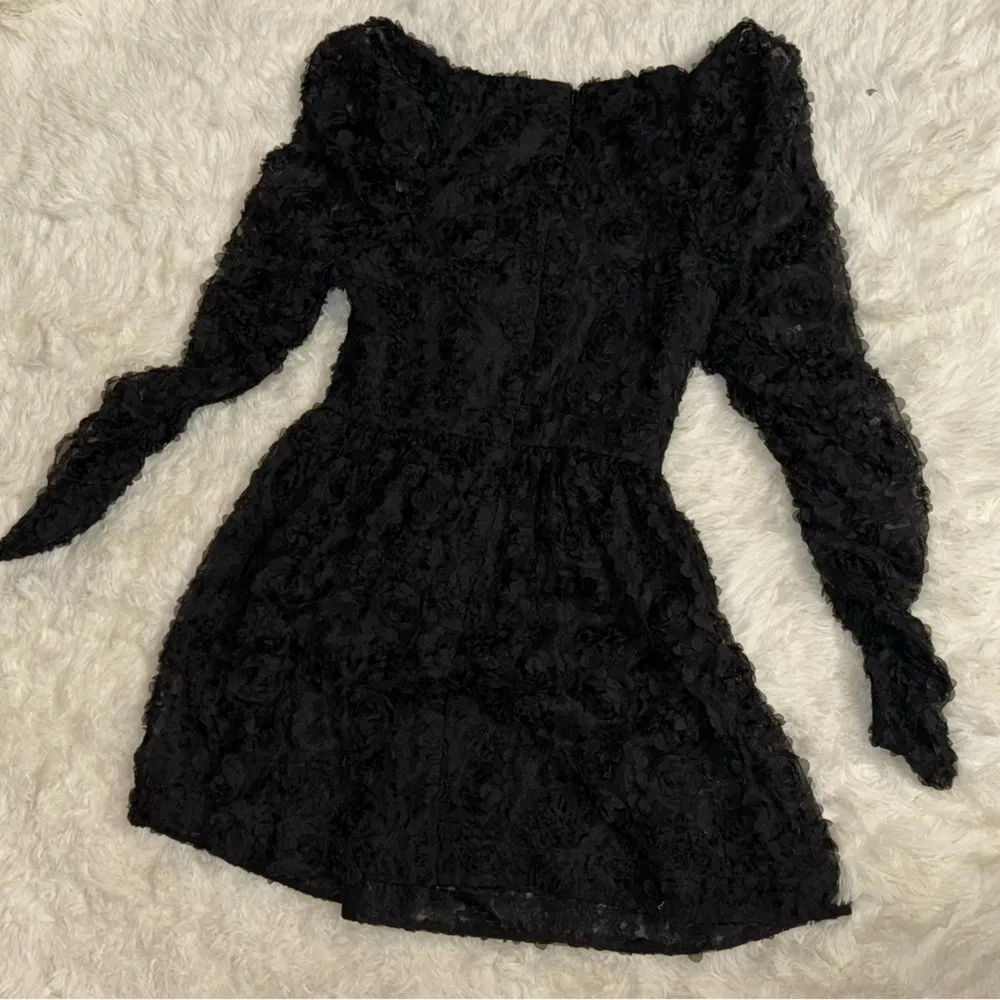 NEW Black Halo Alister Mini Dress, Floral Lace Applique Long Sleeve Babydoll 10 - Image 7