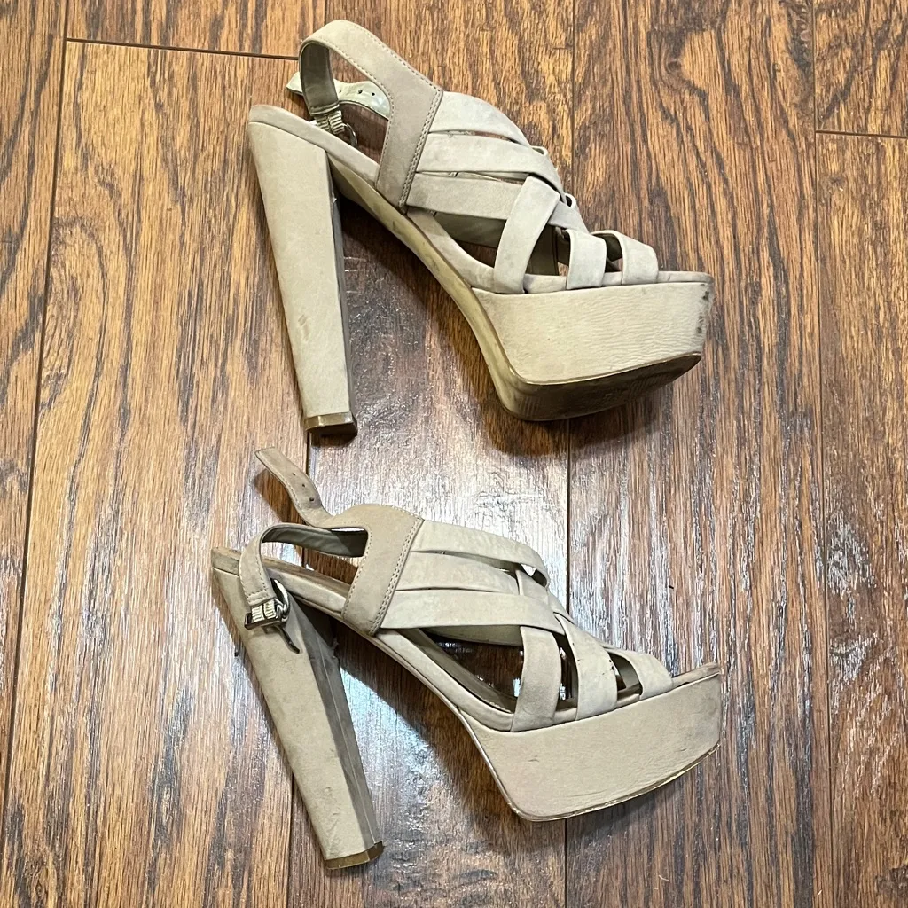 Beige Strappy Platform Heels - Image 2