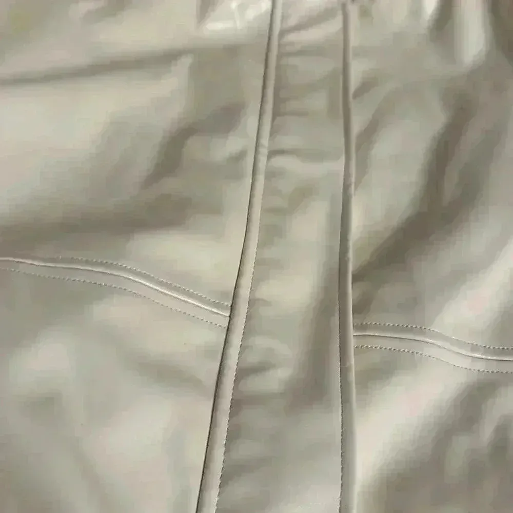 Maeve by Anthropologie ivory women's Oversized Faux Leather Bomber Jacket size L - Image 12