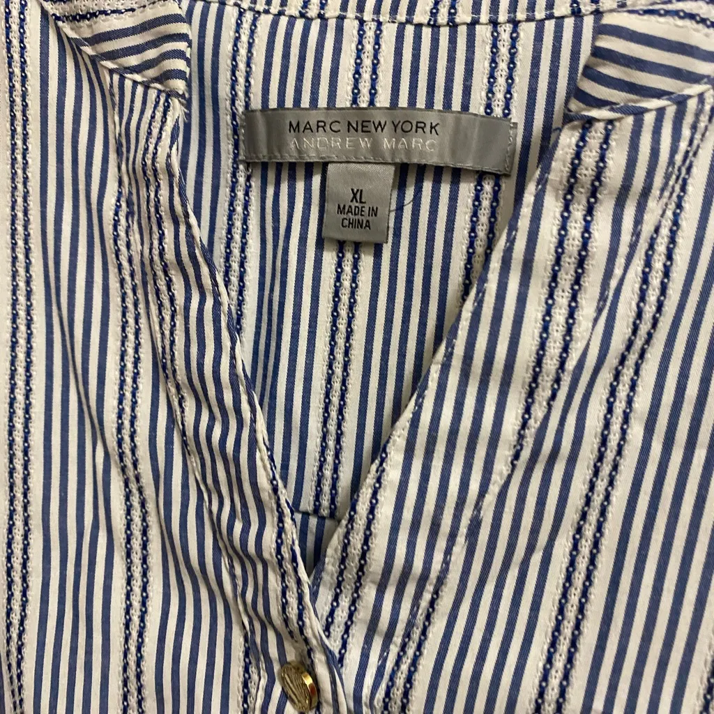 Marc New York Womens Top Blouse XL Bust 44” Blue & White Stripes Striped Beach - Image 2
