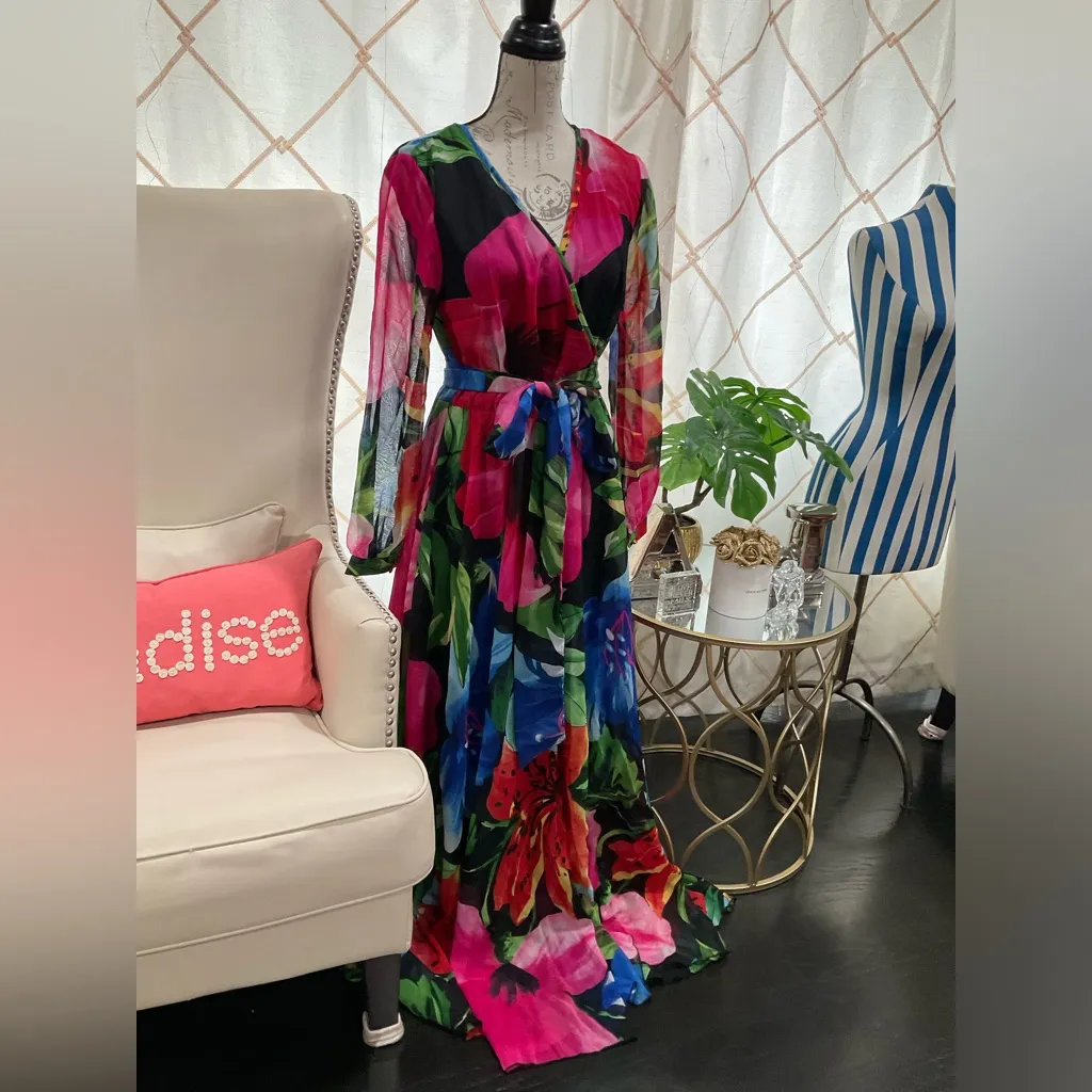 NWOT STUDIO EY LONG FLORAL FLOWY DRESS Size M - Image 2