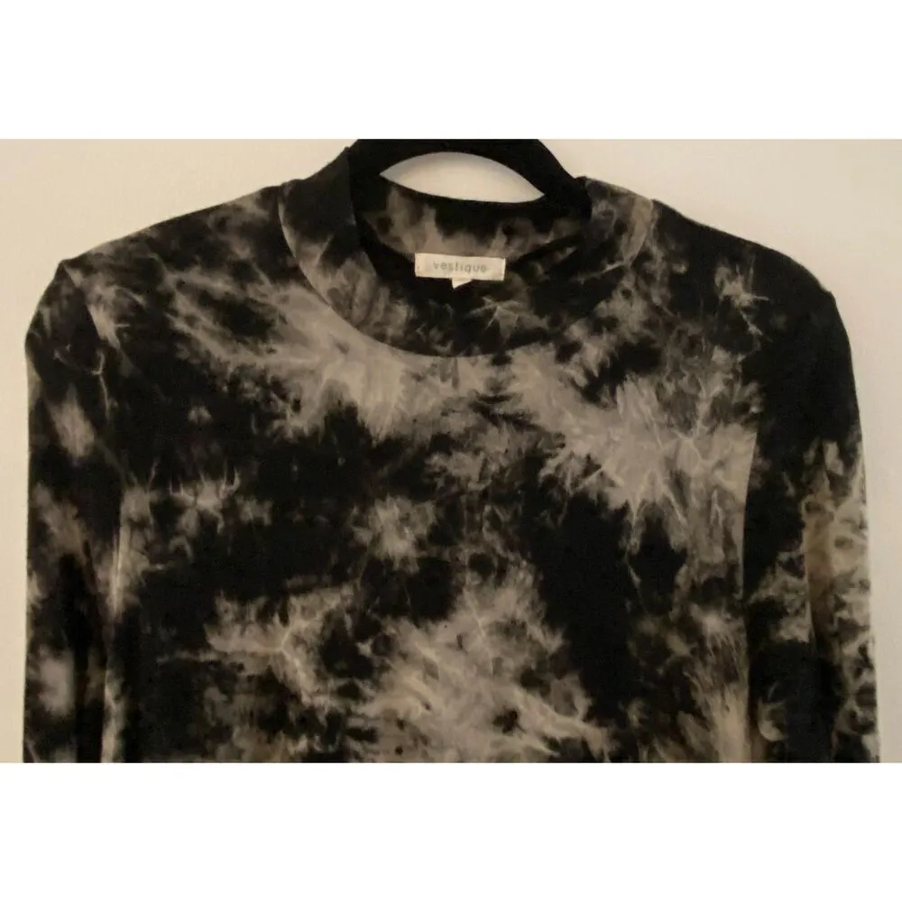 Vestique Tie Die Black Grey High Collar Longsleeve Short Dress Women's Sz Medium - Image 4