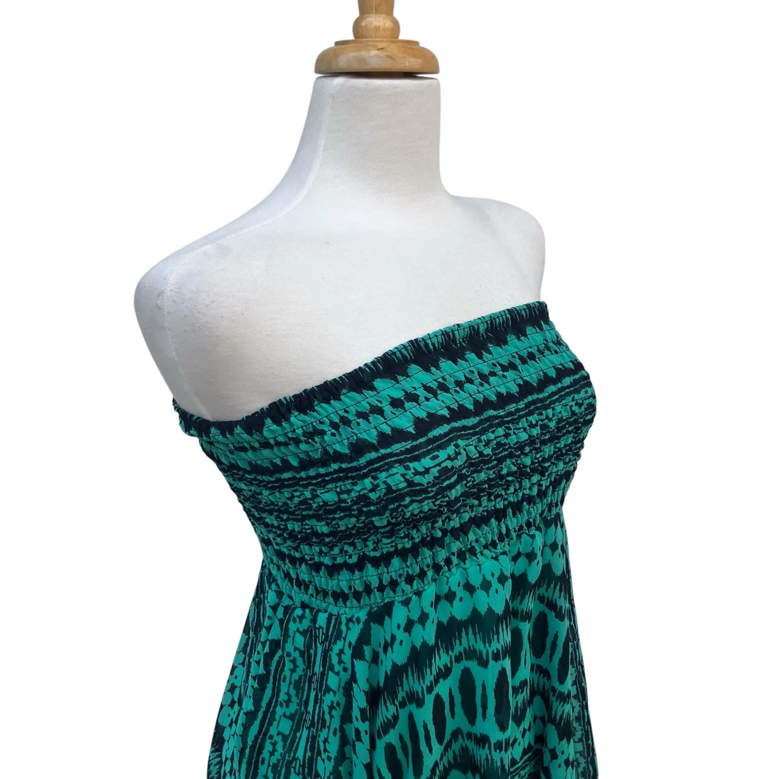 VTG Deb Y2K Dress Sz M Smocked Teal Black Strapless Whimsigoth Vampy Gothic 90s Blue Size M - Image 9