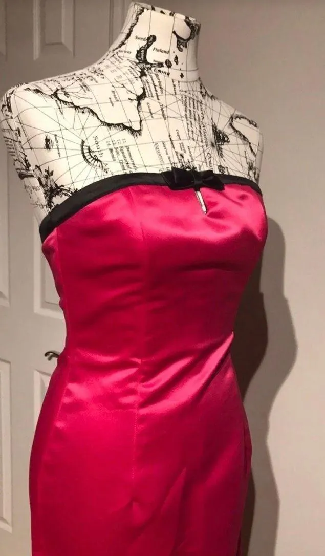 Gunne Sax Vintage Y2k Satin Colorful Coquette Retro Sexy Strapless Fitted Bodice Pencil Bardot Minimalist Piping Trim Formal Evening Prom Audrey Gown  - Image 4