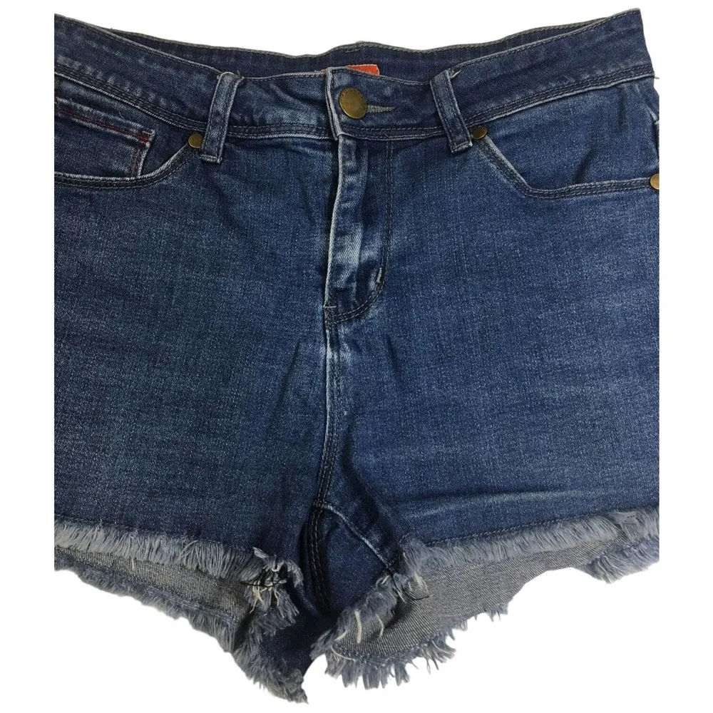 ModCloth Womens Small Jean Shorts Raw Hem High Rise Rainbow Embroidery Blue - Image 10