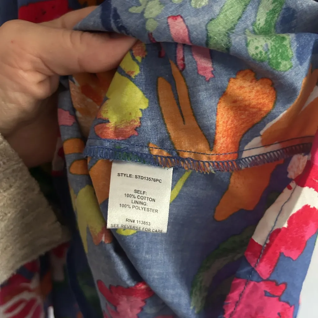 Sugar Lips Esby Floral Strokes Marisol Tiered Mini Dress Size XS Blue Multicolor Pink - Image 5