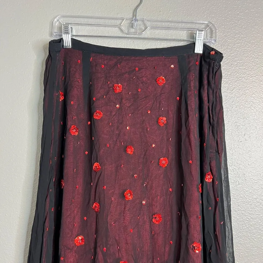 Papillon  M Sequin Floral Satin Midi Skirt Satin Sheer Whimsygoth Fairy Goth NWT - Image 3