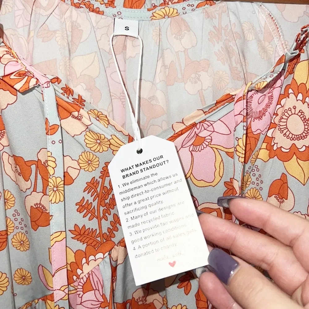 Unbranded Beautiful Short Sleeve Floral Boho Flowy Summer Dress NEW - Image 5