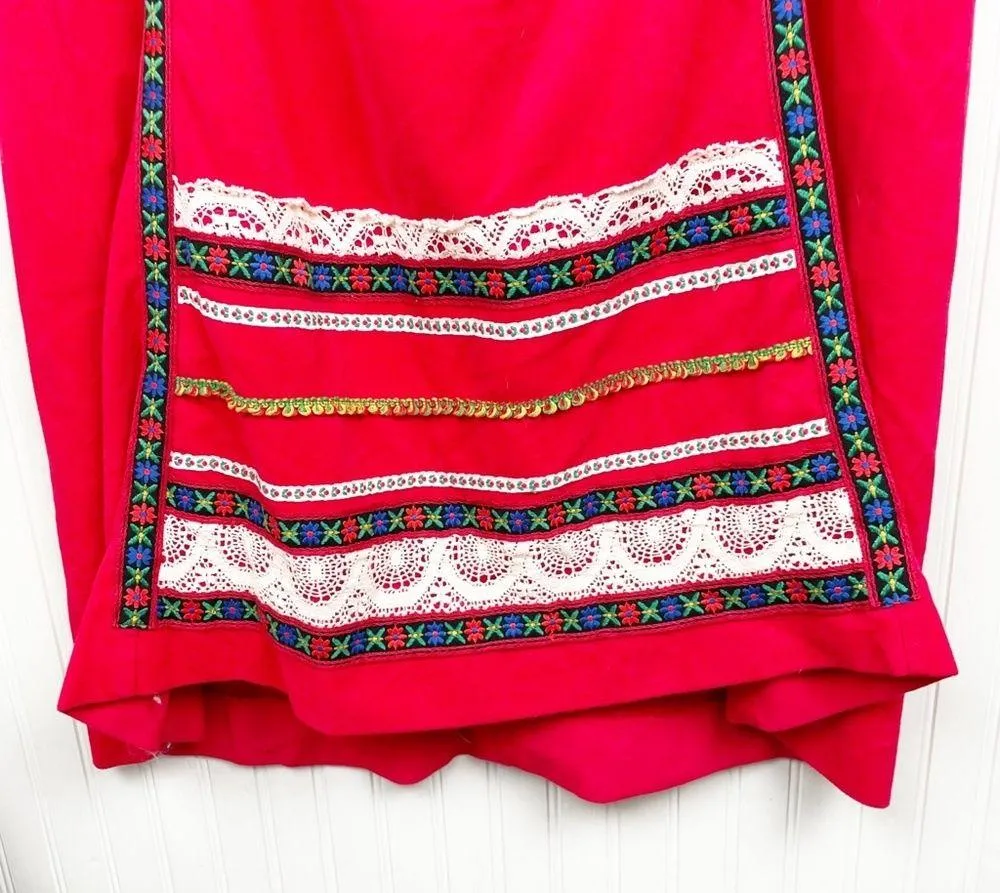 Vintage 1970s Velvety Soft Red Floral Embroidered Maxi Skirt by Evelyn Pearson Size M - Image 4