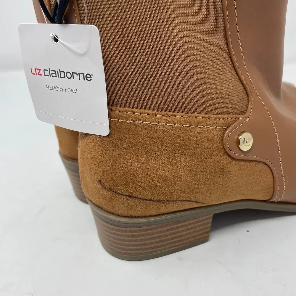 Liz Claiborne Barrington Boots 7 Brown Faux Leather Pointed Toe Stacked Heel - Image 8