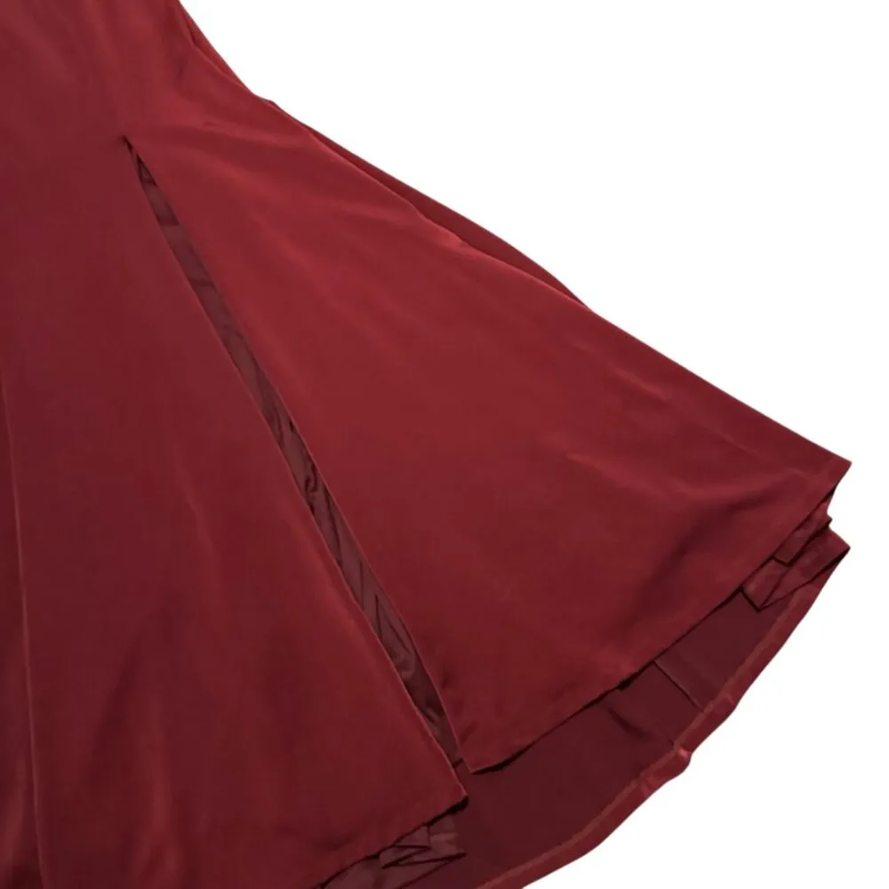 Alyce Paris Burgundy Red Floor Length Gown Maxi Dress High Slit Fitted Size 6 - Image 6