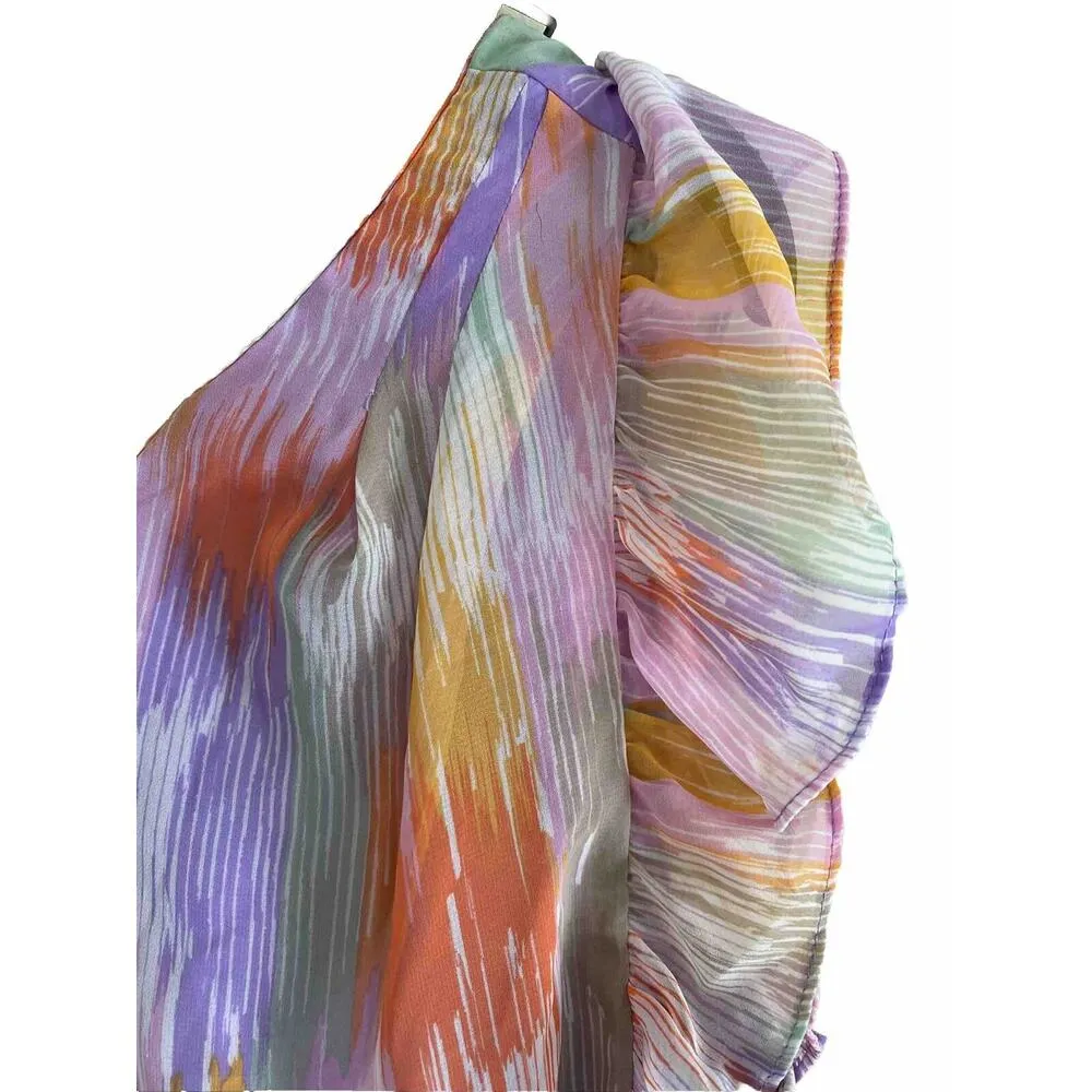 Midi Dress One Shoulder Flutter Sleeve Medium Womens Garden Party Chic - Image 10