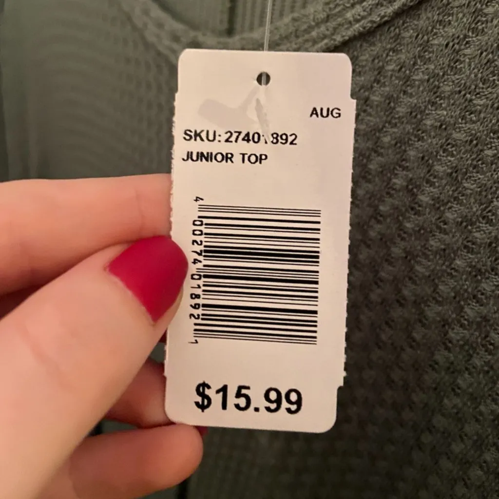 NWT EYE CANDY Green Thermal V-Neck Long Sleeve Shirt - Image 5