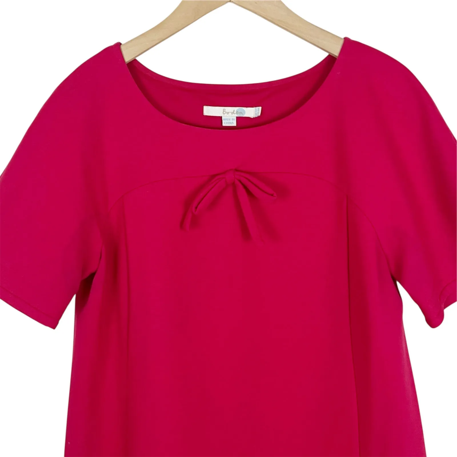 Boden Bright Pink Patricia Bow Short Sleeve Mini Shift Dress Size 6 - Image 3