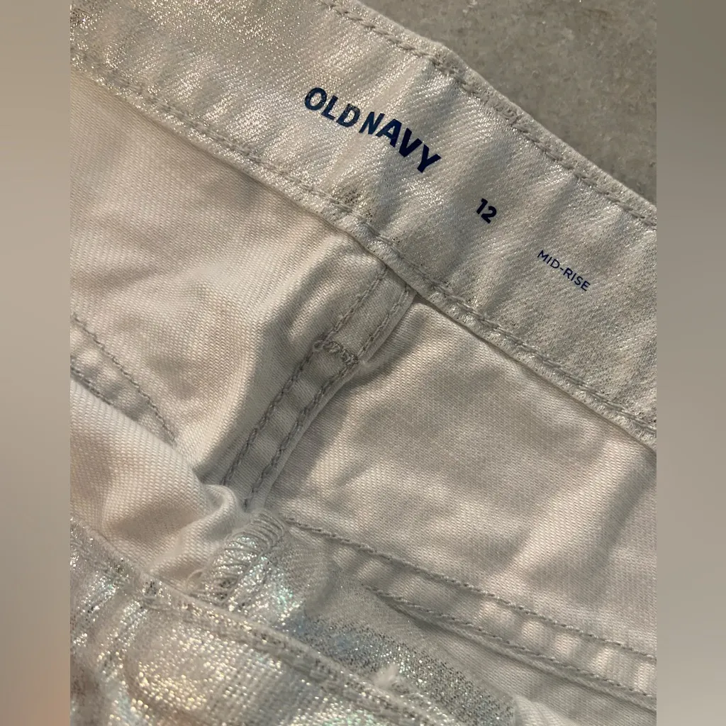NWT Old Navy Size 12 Silver Shine Metallic Zip Stretch Denim A Line Mini Skirt - Image 8
