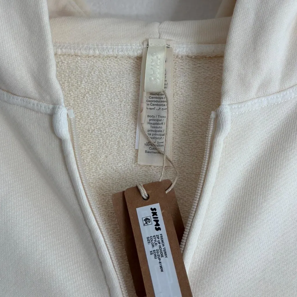 Skims French Terry Zip Up Hoodie in Ecru, Size X-Small - Image 7