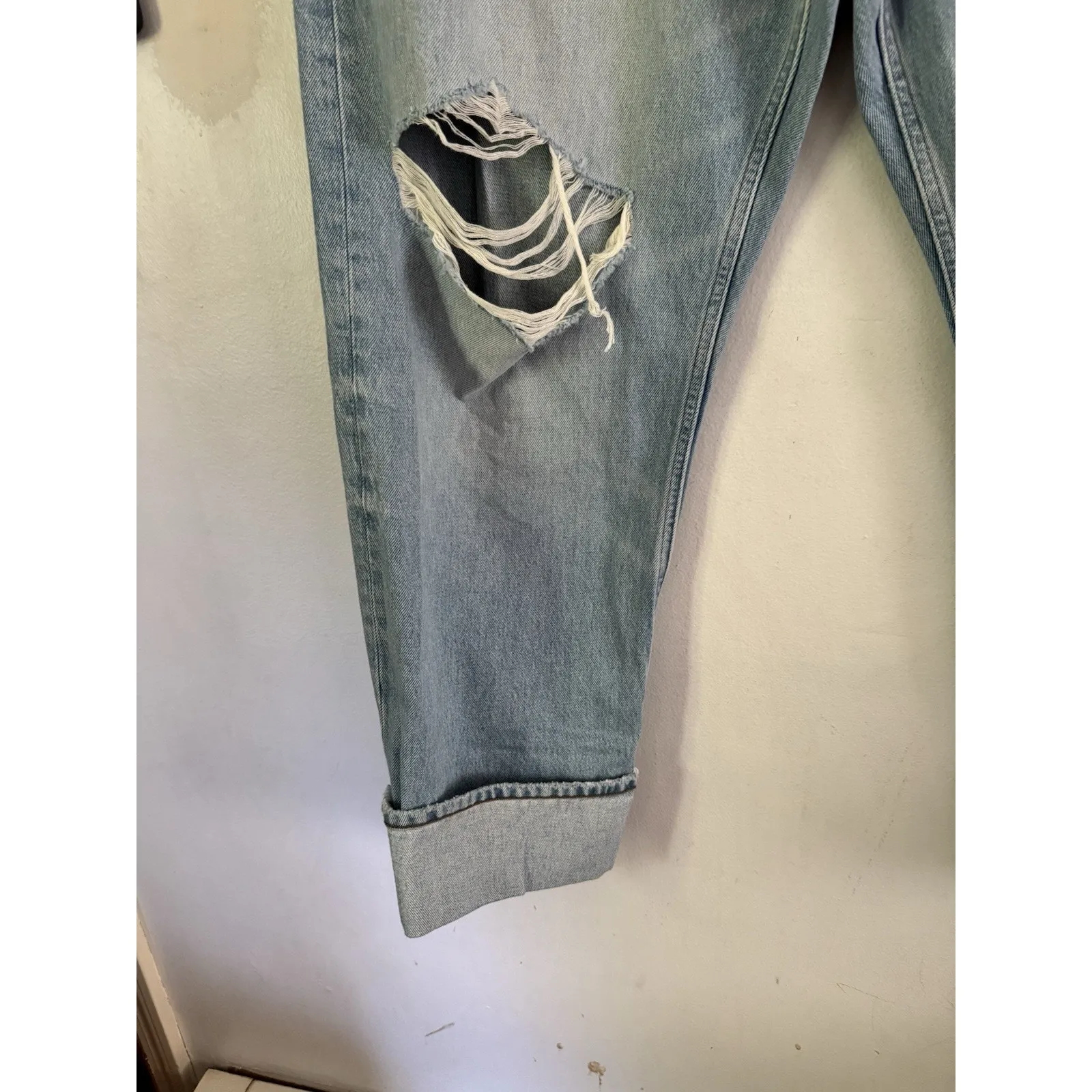 NWD Madewell Low Slung Baggy Jeans Distressed Cuffed Hallstead Wash Sz 25 Petite - Image 8