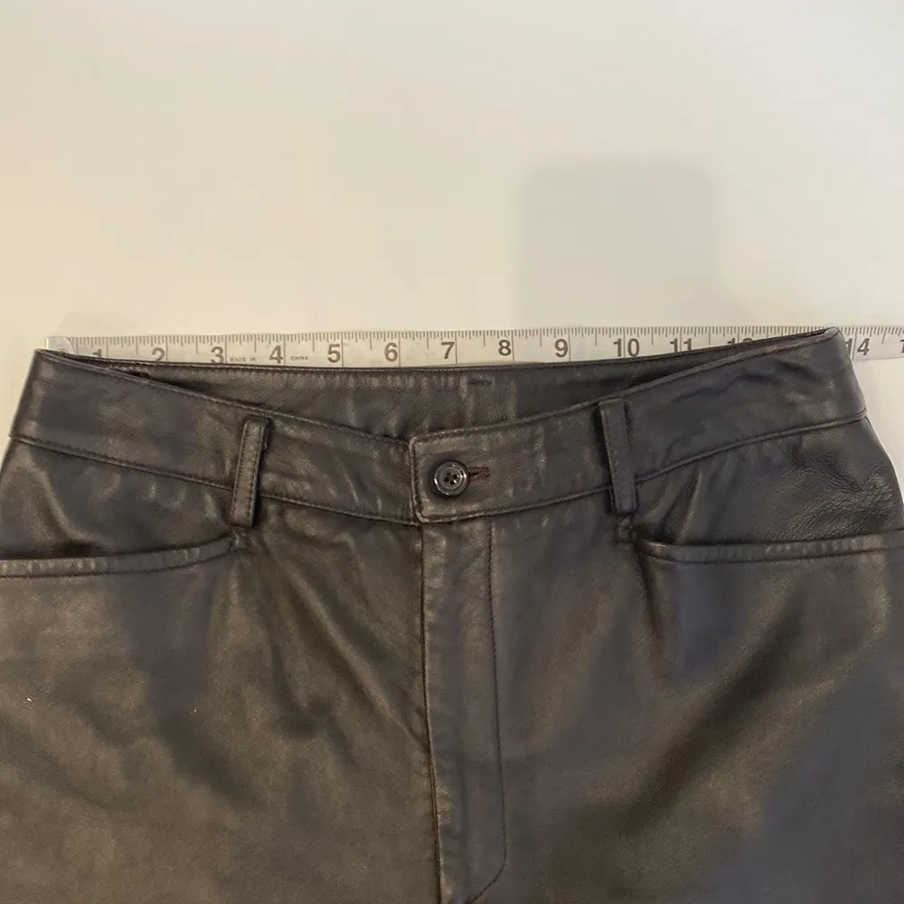 Linda Allard Ellen Tracy Black Leather Straight Leg Pants High Rise EUC Sz 6 - Image 7