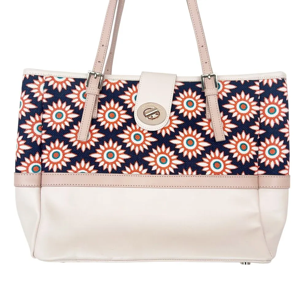 Spartina 449 Blue Orange Cream Leather Linen Tote Shoulder Bag - Image 2