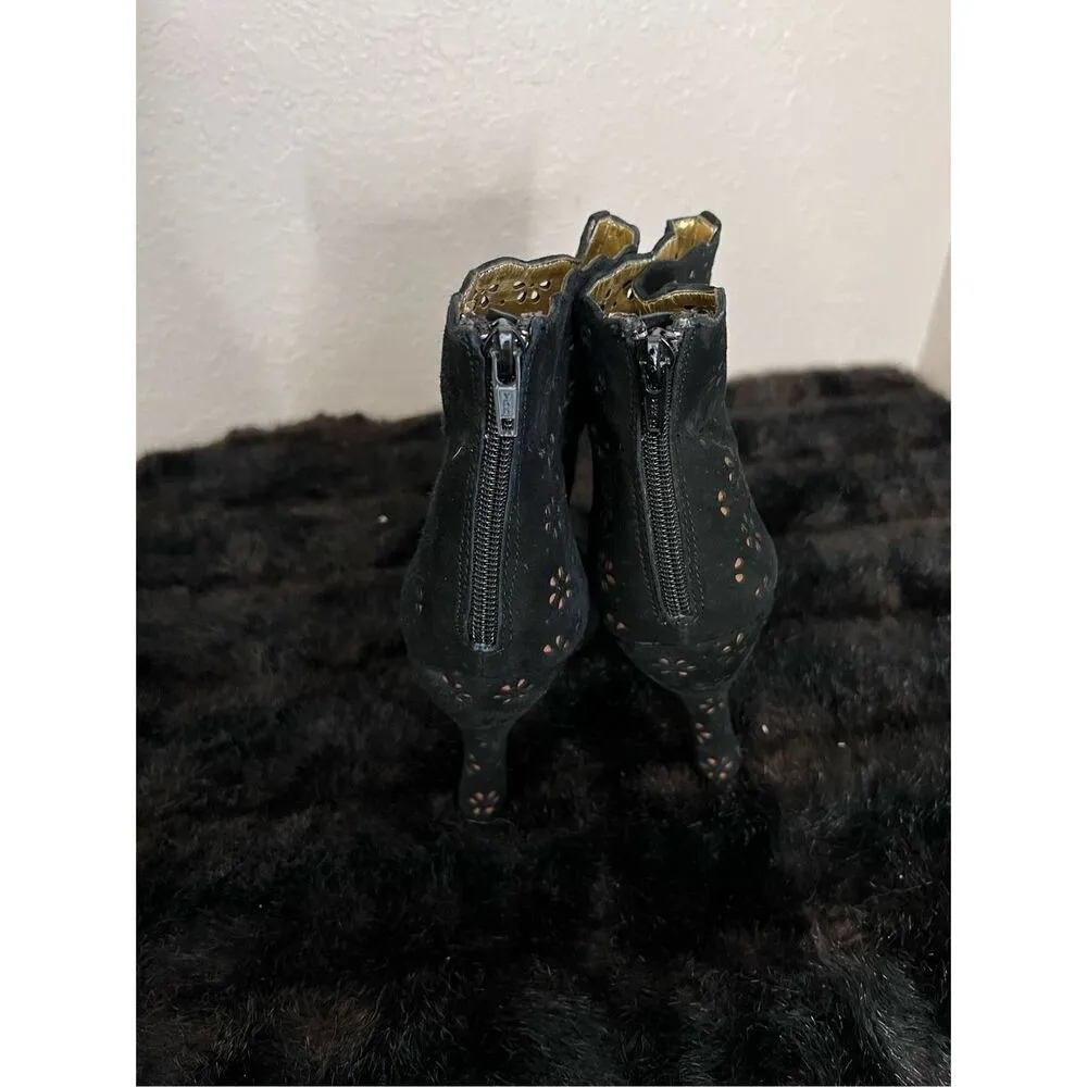 Hale Bob Black Laser Cut Booties Boots lace 8 - Image 3