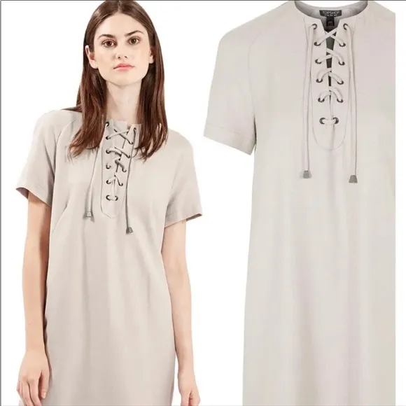 Topshop Shirt Dress Lace Up Shift with Pockets New NWT Size 12 - Image 2