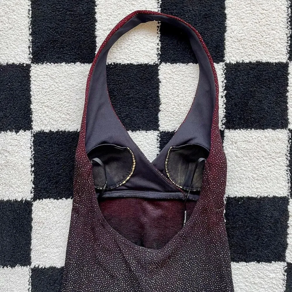 City Triangles Sparkle Black and Burgundy Halter Dress S - Image 3
