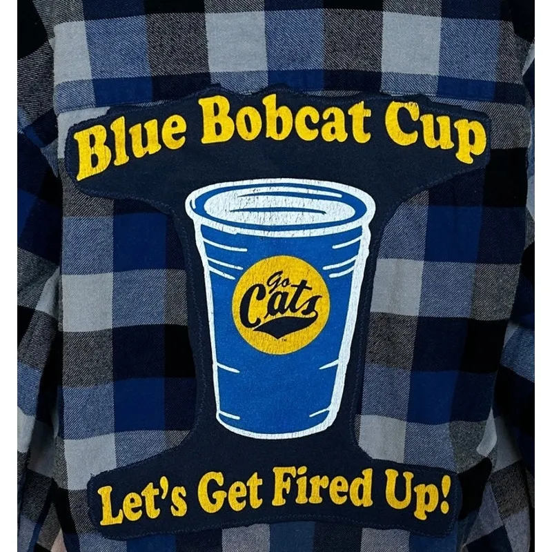 Montana State Bobcat Plaid Flannel Shirt SMALL University Unique Football MSU Blue - Image 2