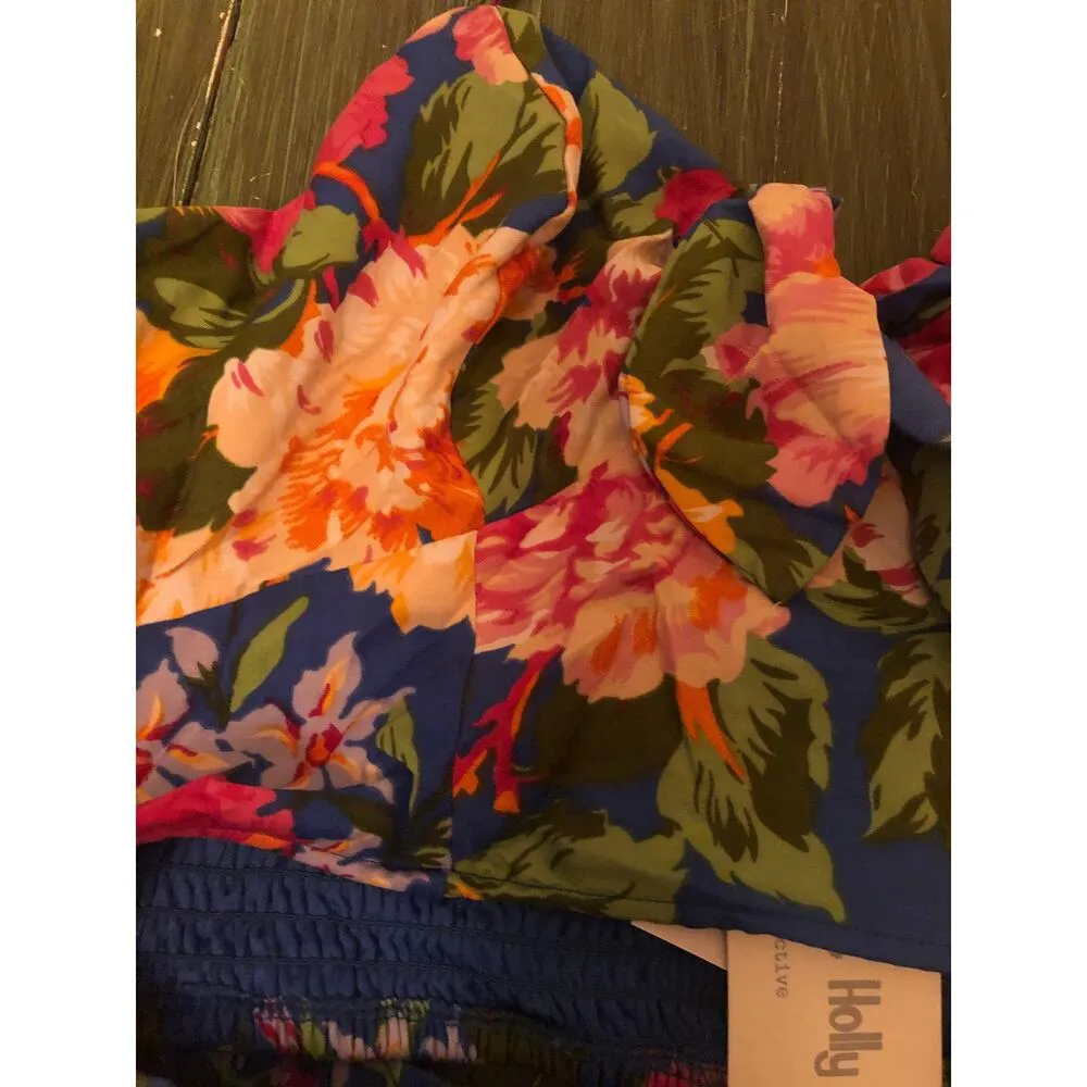 B.O.G. Collective Lottie & Holly Floral Cropped Tank Top & Ruffle Skort Set S Blue - Image 3