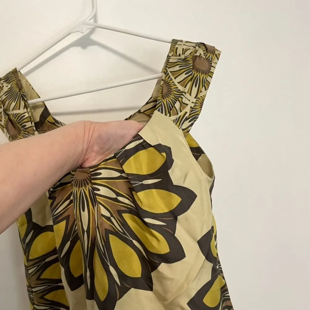 VINCE Golden Gold Mustard Mandala Sunflower Floral 100% SILK Boho Shift Dress M - Image 7