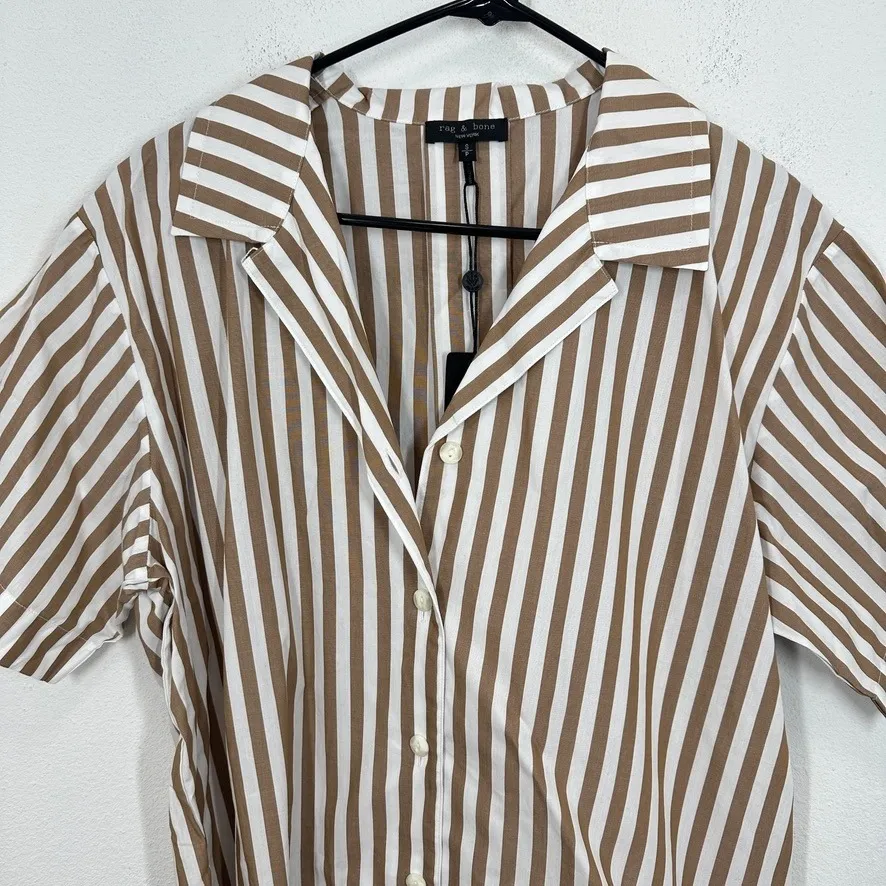 rag & bone New York Reese Shirt Camel Stripe Button Up Short Sleeve Top Womens S - Image 3