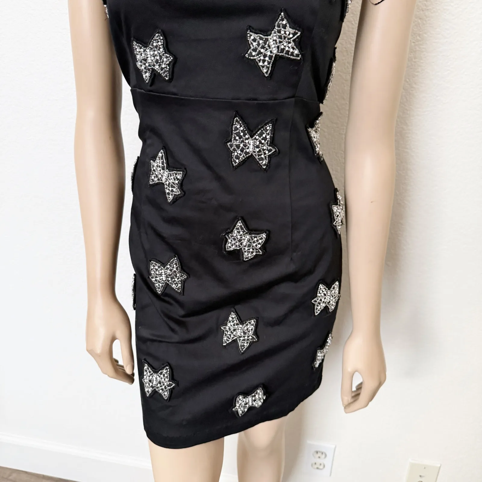 [Anthropologie] Maeve Black Silver Brynne Crystal Bow Butterfly Mini Dress Sz 12 - Image 8