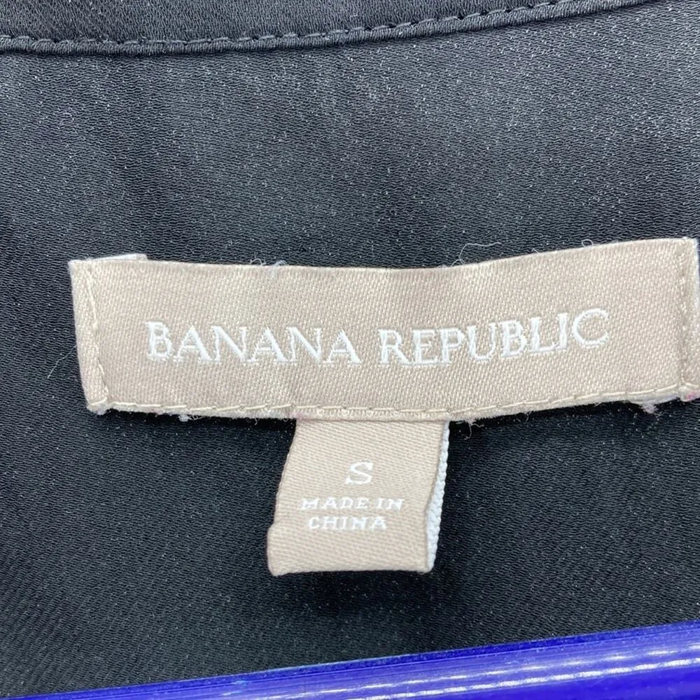 Banana Republic dark blue white sleeves hi low side slit top career size S - Image 2