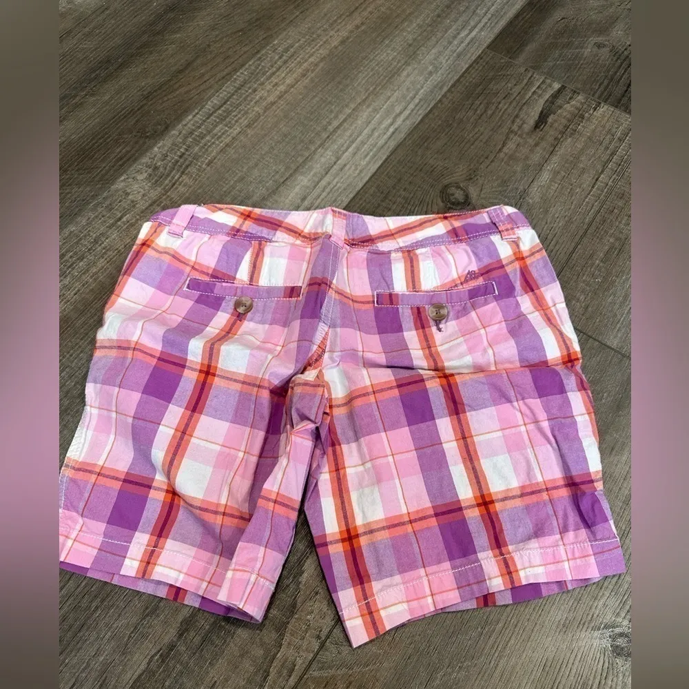 Aeropostale‎ Plaid Bermuda Shorts Purple Coral Pink Cotton Casual Size 7/8 - Image 2